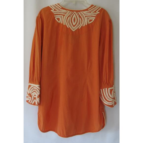 TUNICLOVE Beaded Tunic Top Size S Women Embroidered Cotton Boho Retro Orange - Picture 5 of 12